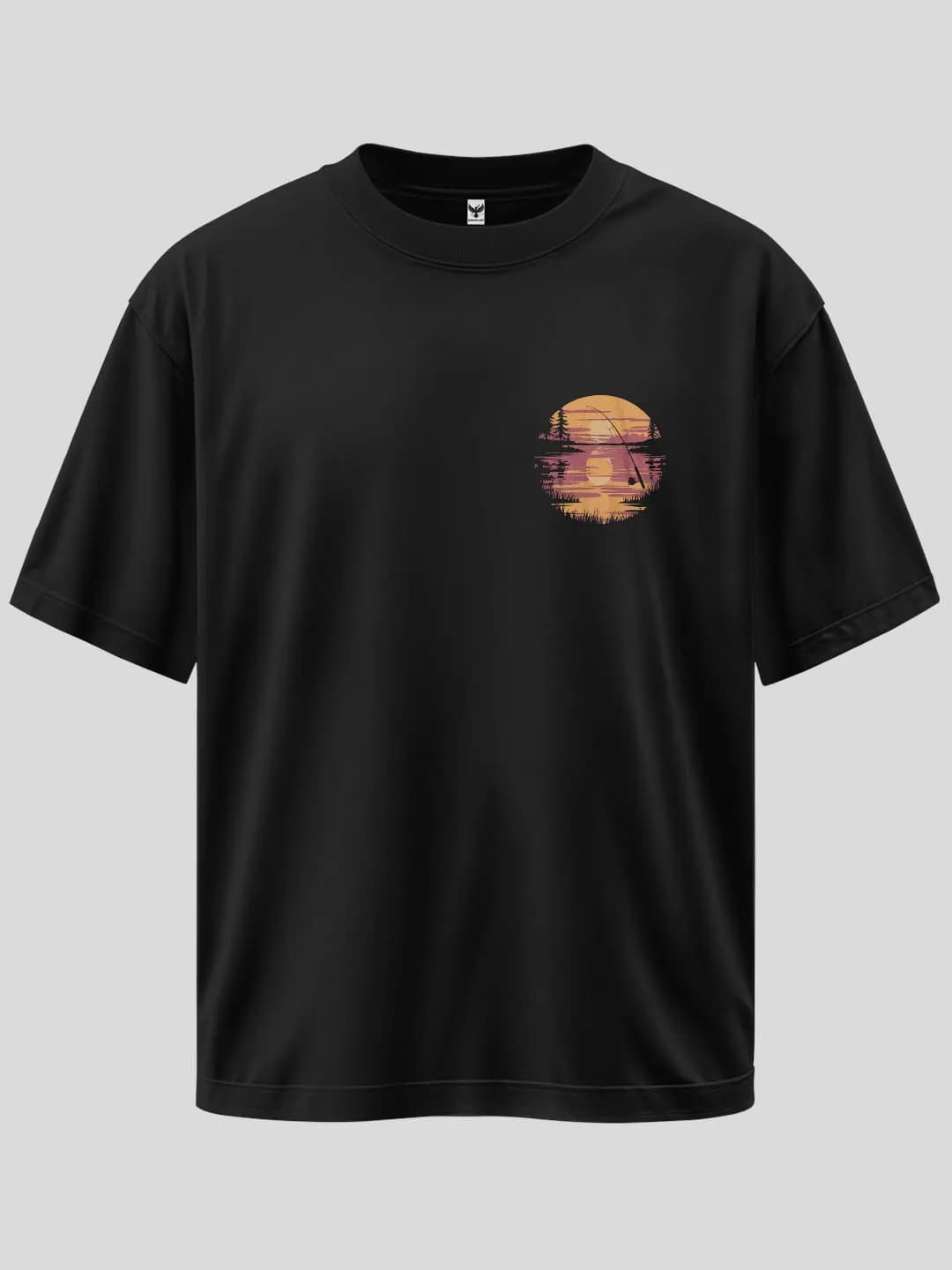 Oversize Lake Fishing Fun Emblem Printed Design T-Shirt 1