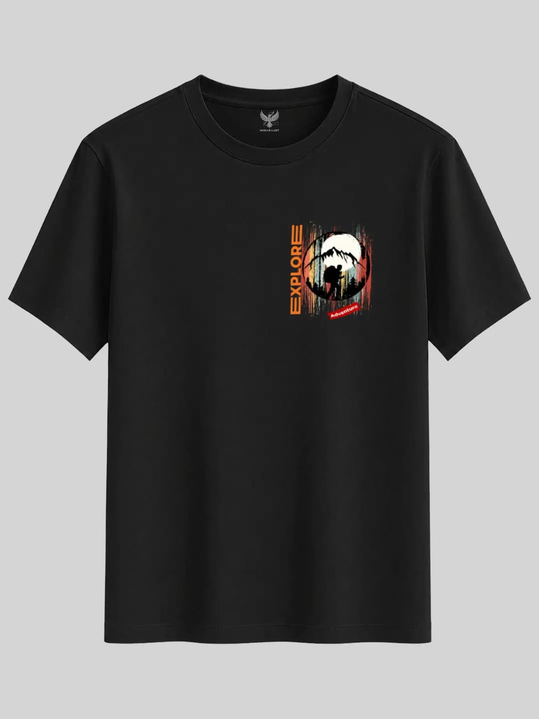 Adventure Explore Retro Gün Batımı Dağcı Arma Baskılı Regular Tişört 1