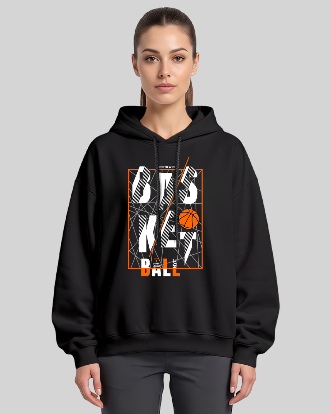 Born To Win Basketball Baskılı Oversize Hoodie 1