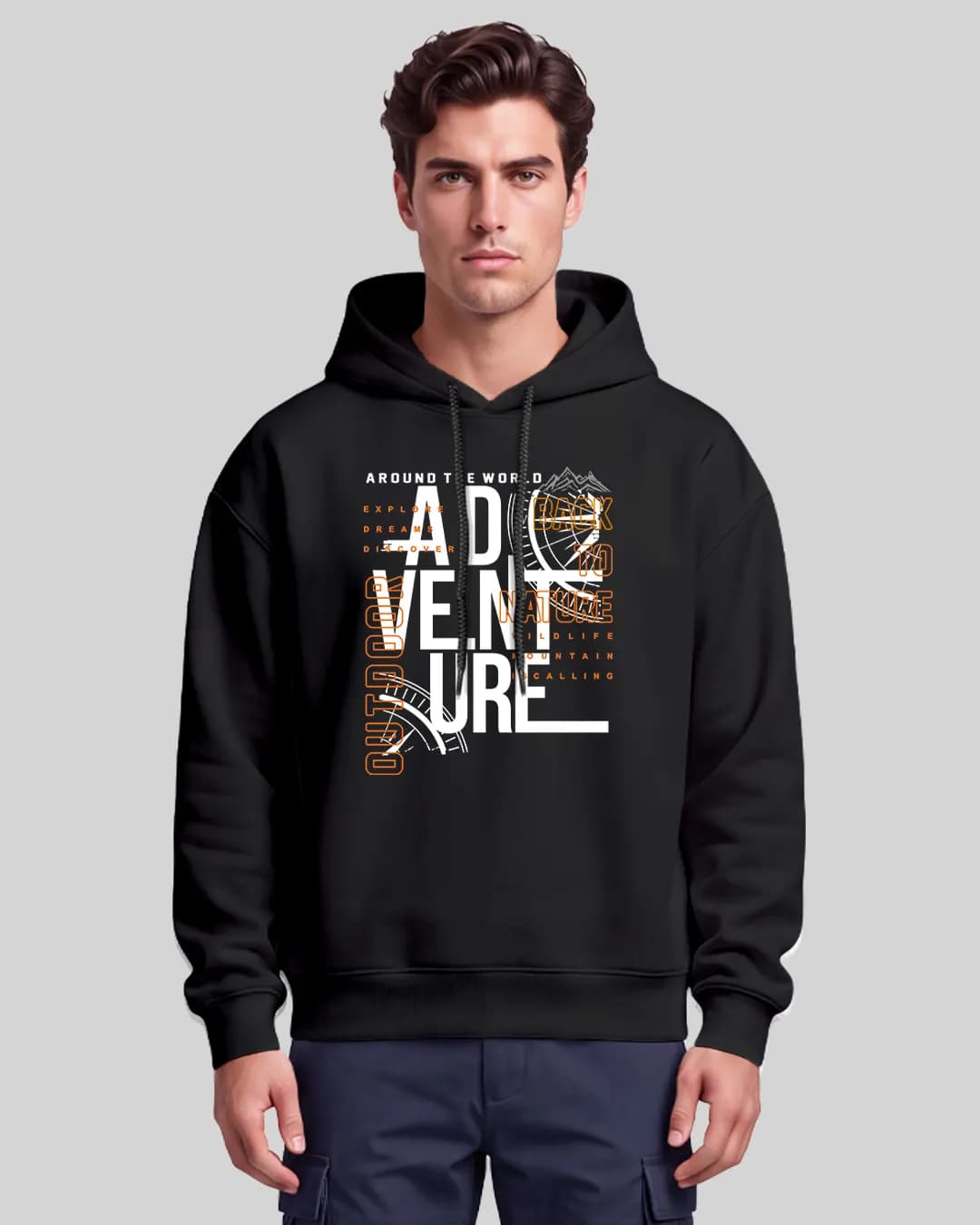 Around The World Adventure Tasarımlı Oversize Boxy Hoodie 1