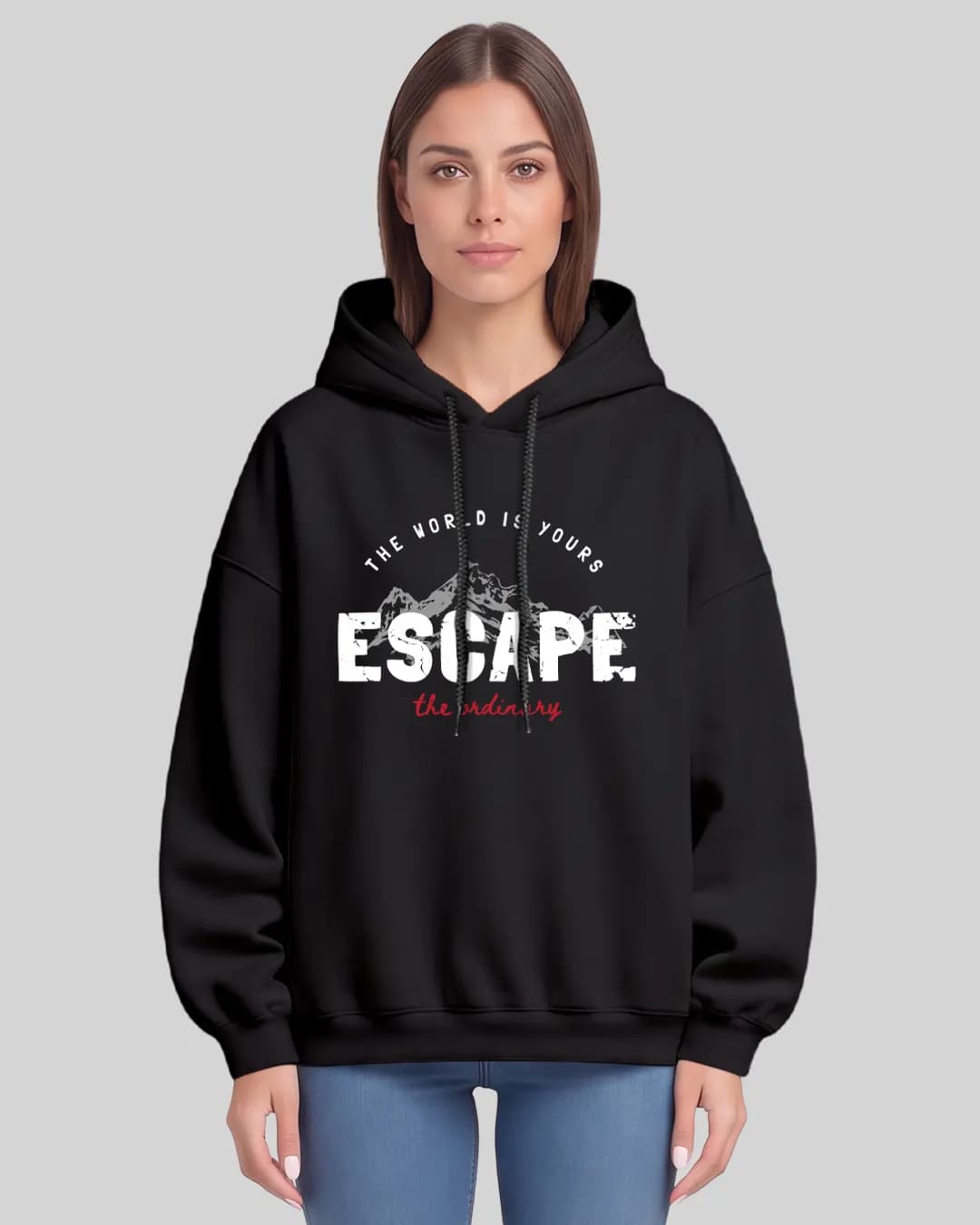 Escape The Ordinary Tasarımlı Oversize Baskılı Hoodie 1