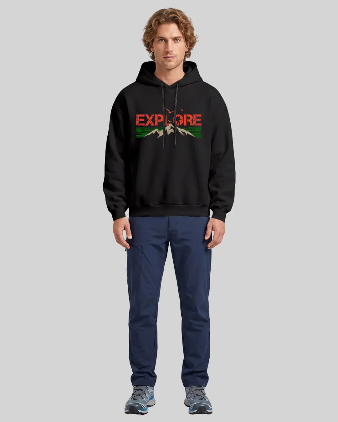 Explore Mountain Birds Tasarımlı Oversize Boxy Fit Hoodie 1