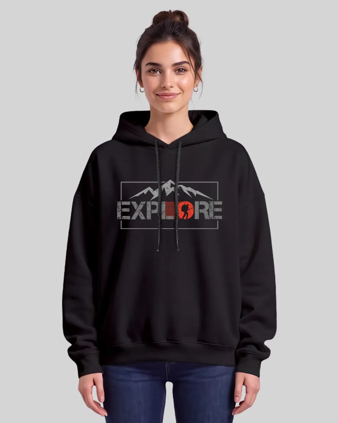Explore Mountain Tasarımlı Oversize Boxy Fit Hoodie 1