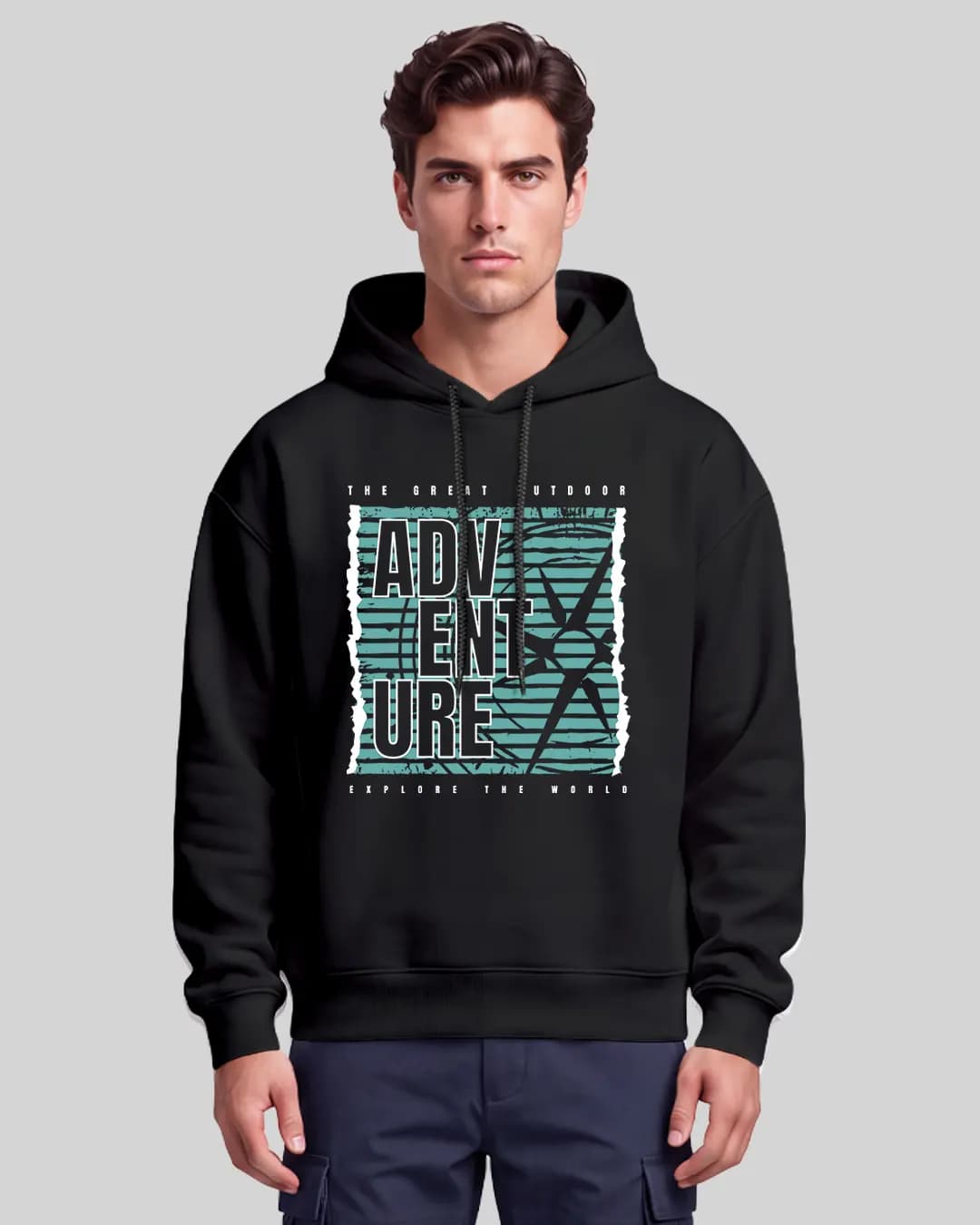 Adventure The Great Outdoor Tasarımlı Oversize Boxy Fit Hoodie 1