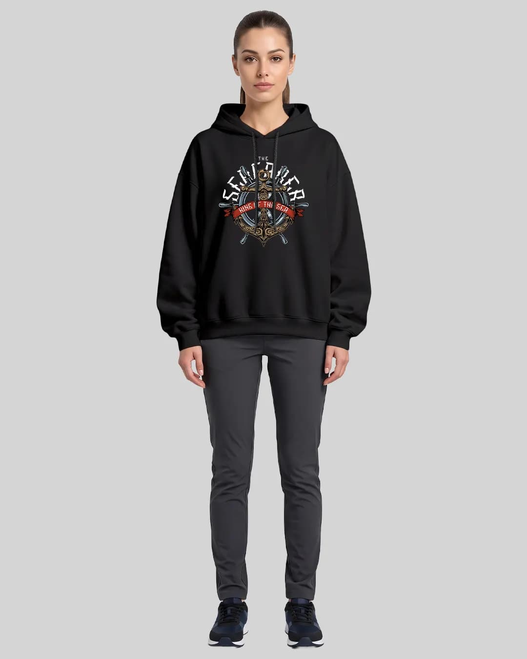 King of The Sea Tasarımlı Oversize Boxy Fit Hoodie 1