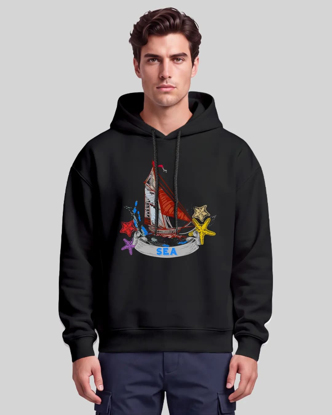 Yelkenli Tasarımlı Oversize Boxy Fit Hoodie 1