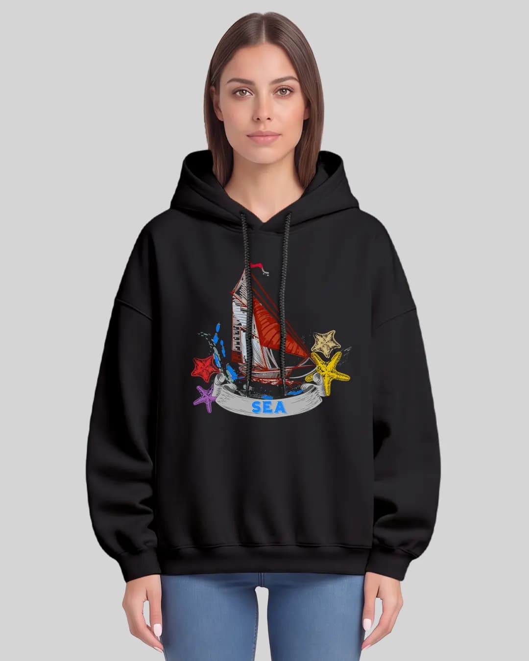 Yelkenli Tasarımlı Oversize Boxy Fit Hoodie 1