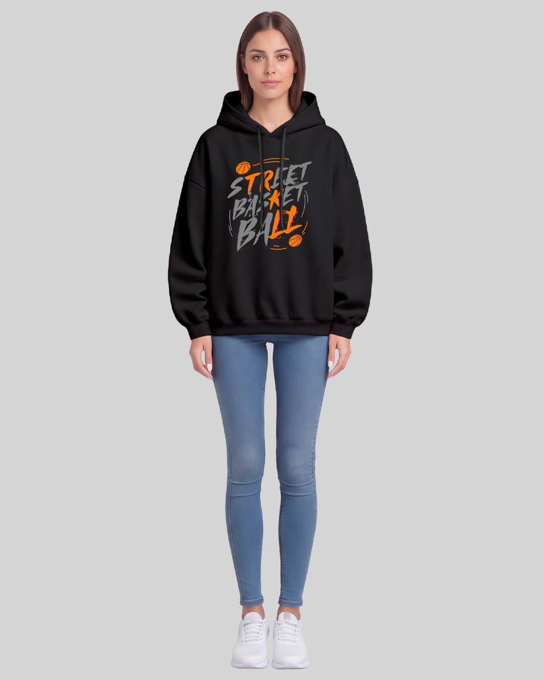 Sokak Basketbolu Tasarımlı Oversize Boxy Fit Hoodie 1