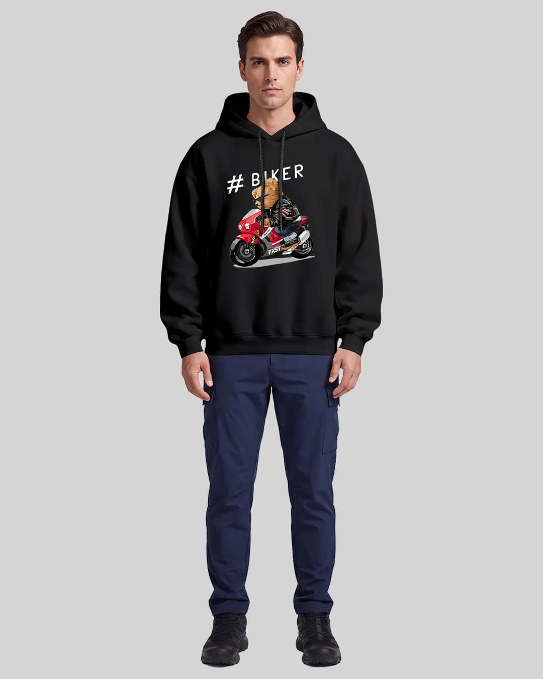 Biker Teddy Bear Oversize Boxy Fit Hoodie 1