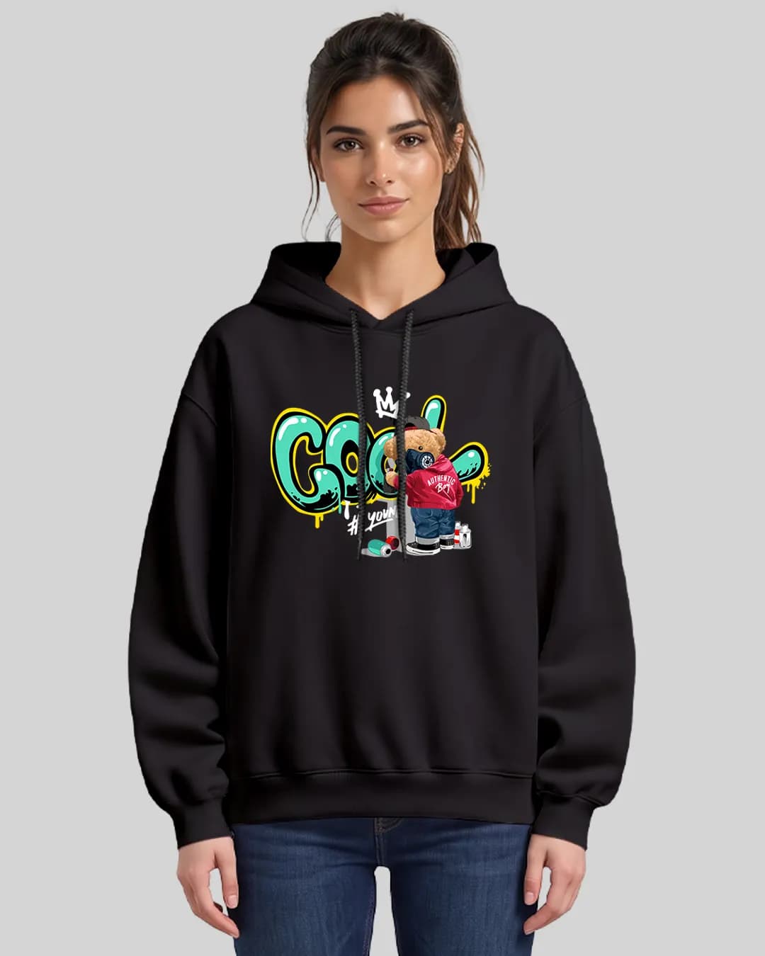 Cool Teddy Bear Oversize Boxy Fit Hoodie 1